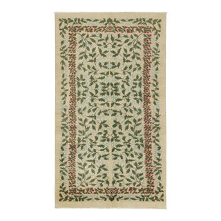 Vintage Zeki Múren Rug in Beige, With Green & Blue Florals, From Rug & Kilim For Sale
