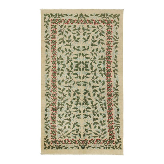 Vintage Zeki Múren Rug in Beige, With Green & Blue Florals, From Rug & Kilim For Sale