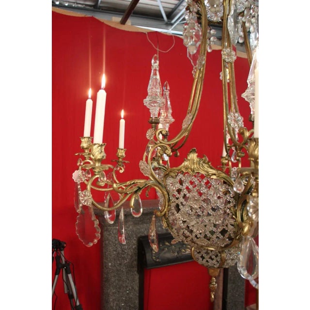 Gold Large Bronze & Crystal 10-Light Chandelier, 19th Century For Sale - Image 8 of 15