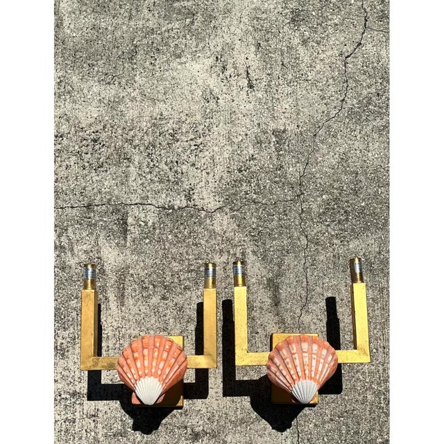 Early 21st Century Vintage Shell and Metal Wall Sconces - a Pair For Sale - Image 5 of 12