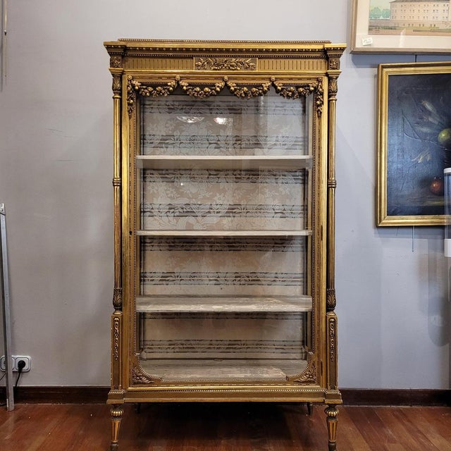 Wood Napoleon III Display Case in Carved and Gilded Wood, France, 1900s For Sale - Image 7 of 18