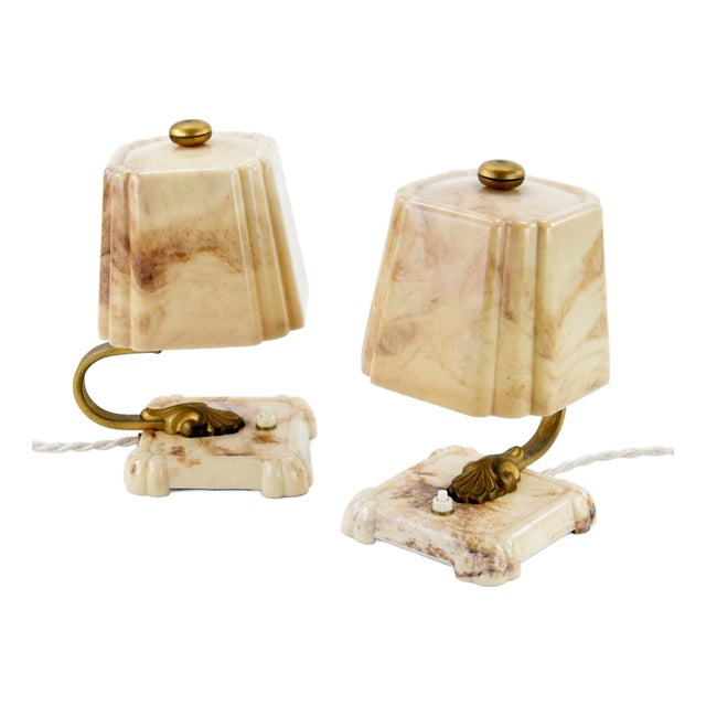 Art Deco Bakelite Table Lamps with Marble Pattern, 1930s, Set of 2 For Sale