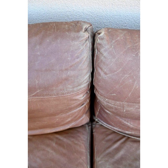 Modular Sofa and Chairs in Wood and Leather with Coffee Table, 1960s, Set of 6 For Sale - Image 10 of 18