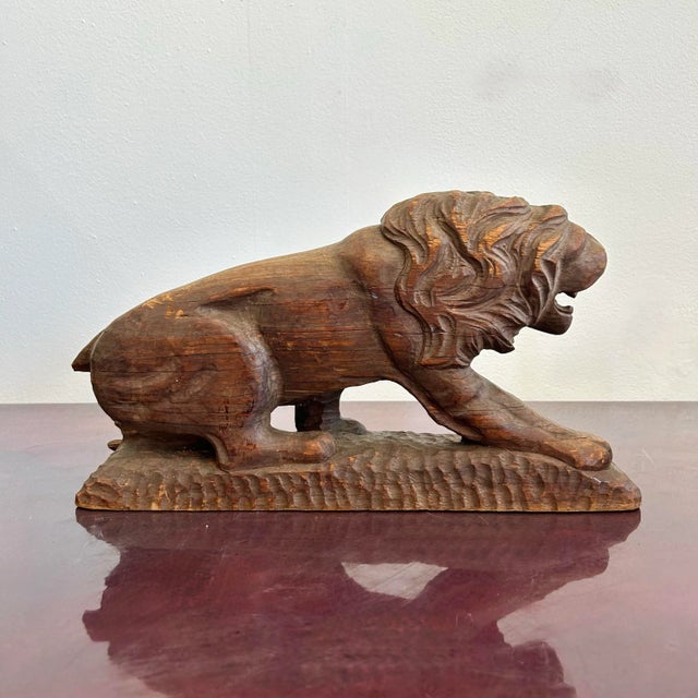 Vintage Boho Hand-Carved Lion Sculpture For Sale - Image 4 of 7