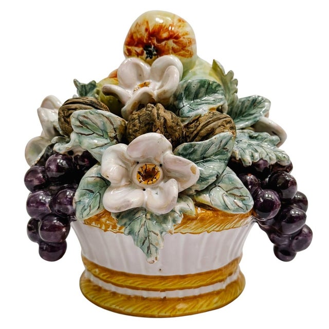 French Provincial Antique Hand-Painted French Barbotine Fruit & Floral Centerpiece For Sale - Image 3 of 7