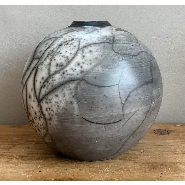 Gray Vintage Original Raku Fired Studio Pottery Vase For Sale - Image 8 of 12