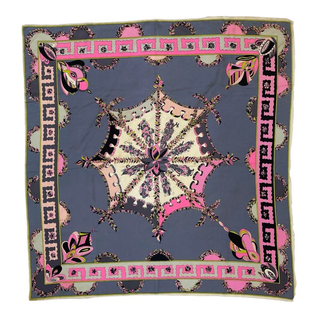 Vintage Pucci Silk Scarf in Pink and Blue Circa 1970 For Sale