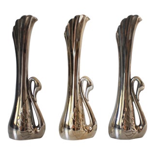 Vintage Silver-Tone Swan Bud Vases S/3 For Sale