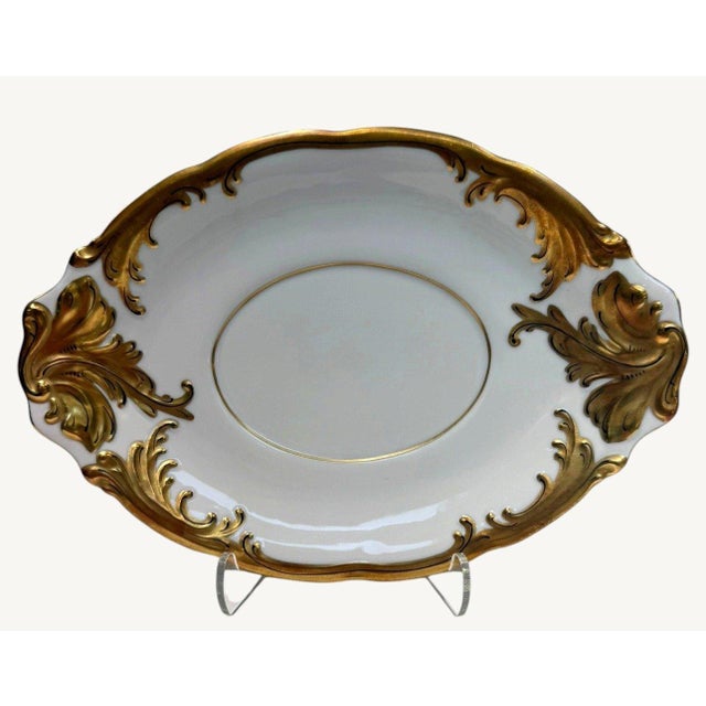 Rococo Vintage Walbrzych Wlb3 Gold Scroll Porcelain Gravy Boat W/Underplate Poland For Sale - Image 3 of 8