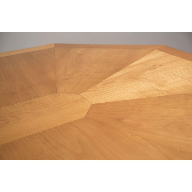 Art Deco Octagonal Cherry Wood Table with Black Borders and Brass Details, 1930s For Sale - Image 15 of 18