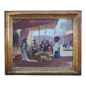 Mexican Marketplace Oil on Board c.1920s