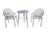 Charming and unique wrought iron patio set includes two chairs and one table. Chair backings and tabletop feature a...