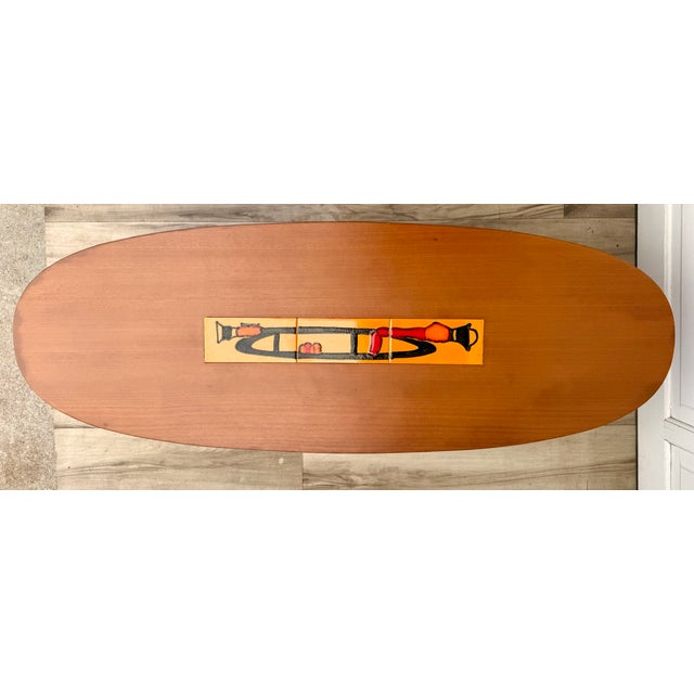 Mid-Century Modern 1960s Mid-Century Modern Oval Wood & Ceramic Tile Coffee Table For Sale - Image 3 of 16