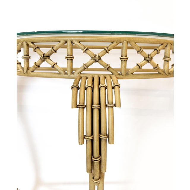 Metal Hollywood Regency Metal Faux Bamboo Demilune Console Table and Mirror - Set of 2 For Sale - Image 7 of 12
