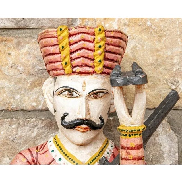 19th Century Large Antique Rajasthan Carved Musician Sculptures - a Pair For Sale - Image 5 of 11