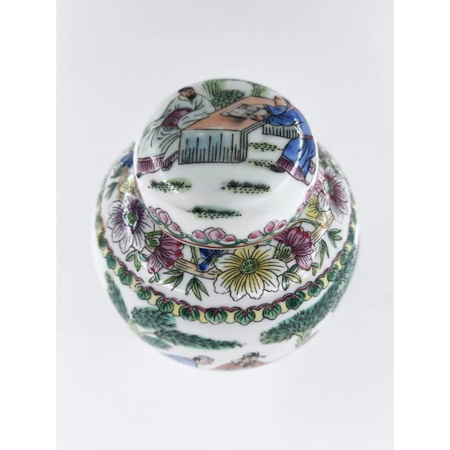 Mid-20th Century Jingdezhen Chinese Famille Rose Porcelain Ginger Jar With Lid Hand-Painted Scholars Scene For Sale - Image 4 of 10