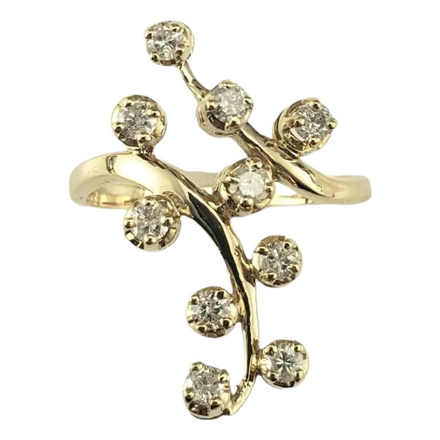 Late 20th Century 14 Karat Yellow Gold and Diamond Cocktail Ring, Size 7.5 For Sale