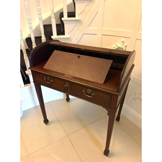 Brown Antique Georgian Mahogany Tambour Top Cylinder Desk with Pull-Out Writing Slides, 1800s For Sale - Image 8 of 17