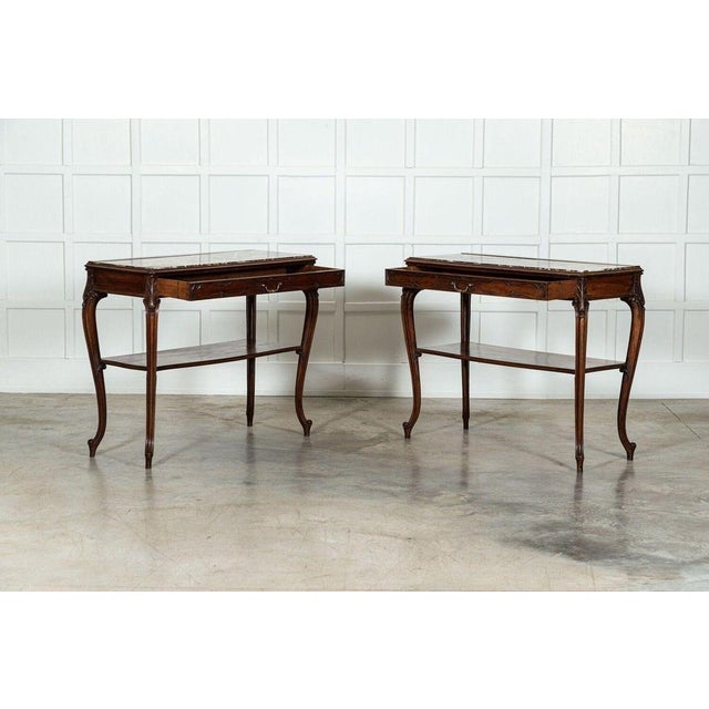 French Walnut and Marble Serving Tables, 1880s, Set of 2 For Sale - Image 6 of 18