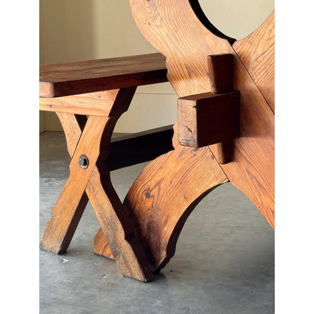 1960s Spanish Pine Wedge Joint Dining Set Table and Bench For Sale - Image 4 of 7