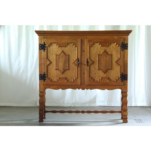 Wood Vintage Baroque Danish Brutalist Oak Cabinet in the style of Henning Kjærnulf, 1960s For Sale - Image 7 of 16