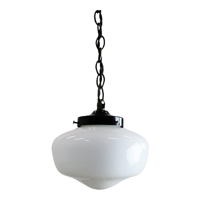 Art Deco Milk Glass Pendant Light For Sale