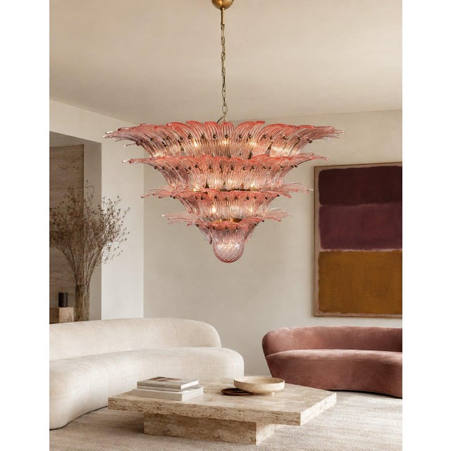 Monumental Pink Glass Leaf Chandelier, 1980 For Sale - Image 10 of 18