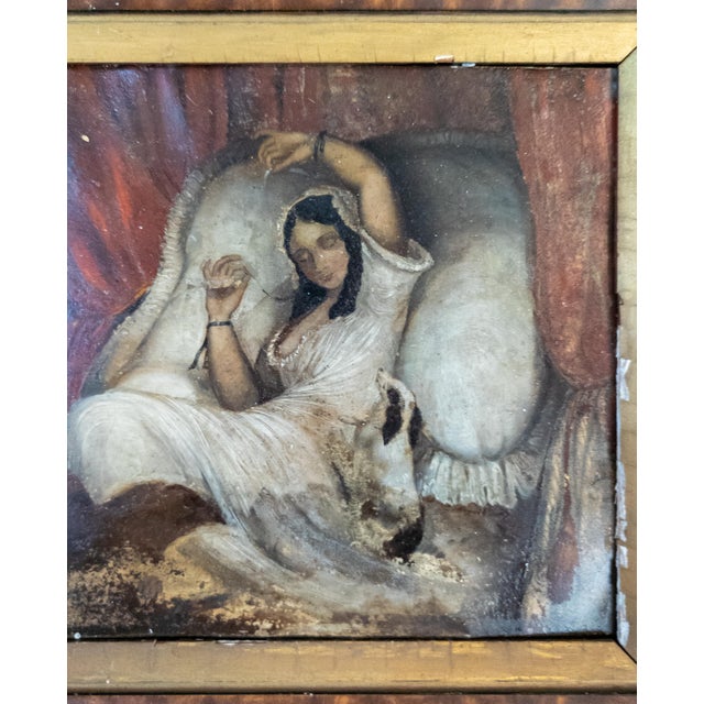White 19th Century French or Continental Interior Genre Scene of a Lady With Dog, Oil on Tin For Sale - Image 8 of 15