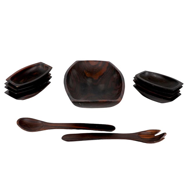 Mid 20th Century 11 Pc Mid Century Cocobolo Wood Salad Set For Sale - Image 5 of 10