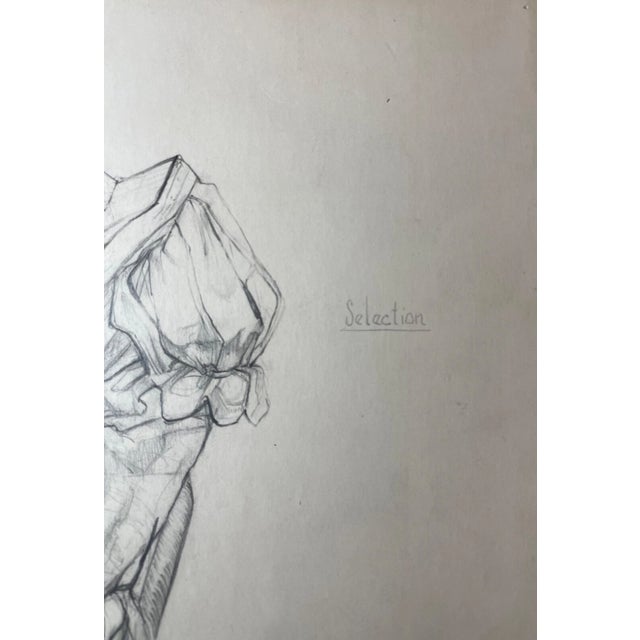 1940s Original 1949 Vintage E. Meyer Dress Clothing Study Pencil Drawing Illustration For Sale - Image 5 of 16