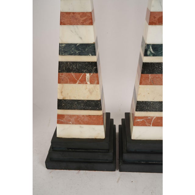 An exceptional pair of Grand Tour Neoclassical specimen obelisks, each measures 19 1/2 in tall. in perfect condition, with...