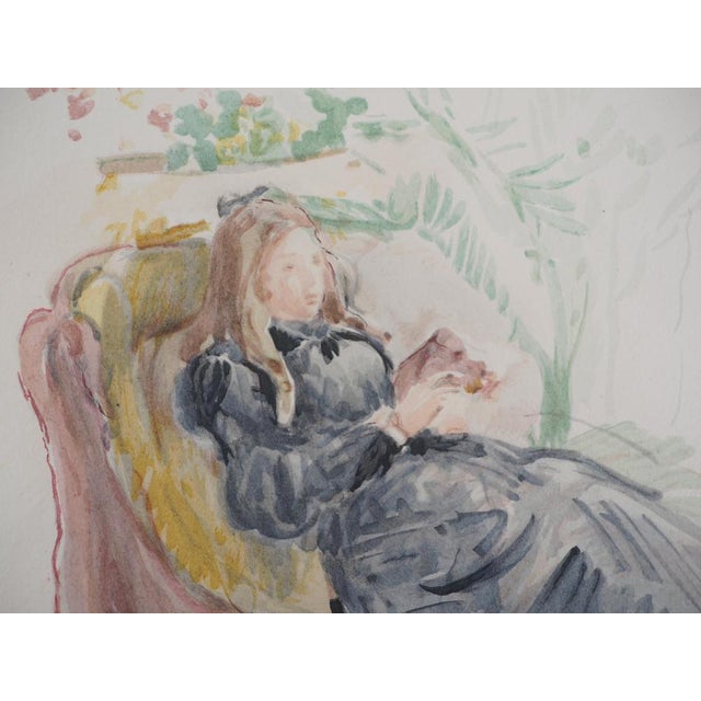 Modern After Berthe Morisot, Young Woman on a Sofa, 1946, Signed Lithograph For Sale - Image 3 of 6