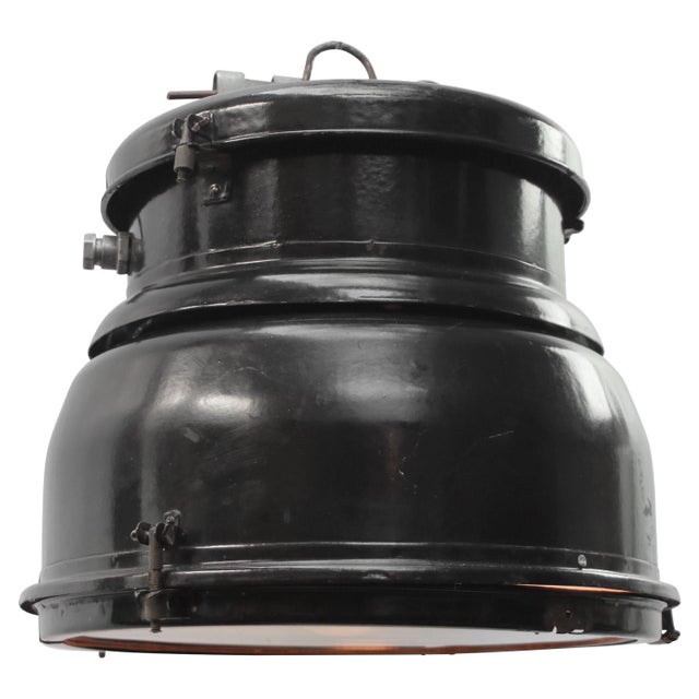 Industrial Vintage Industrial Black Enamel and Clear Glass Pendant Lamp For Sale - Image 3 of 6