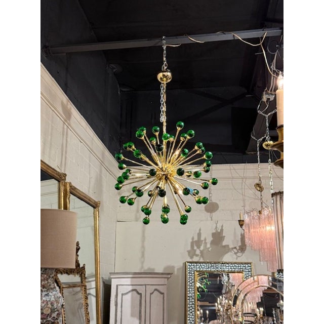 Modern Green Murano Glass and Brass Sputnik Chandelier For Sale In Dallas - Image 6 of 6