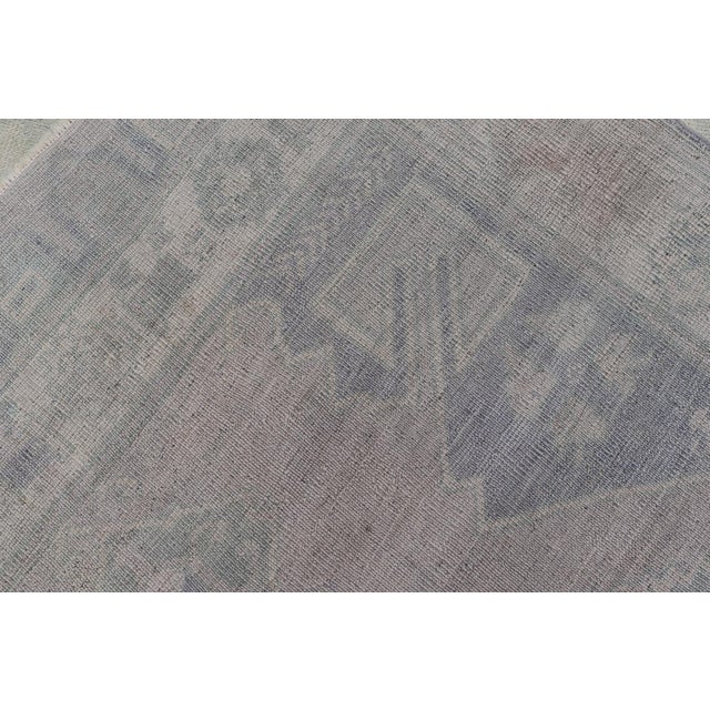 Muted Turkish Oushak Carpet With Two Diamond Medallions in Blue and Gray For Sale - Image 12 of 12