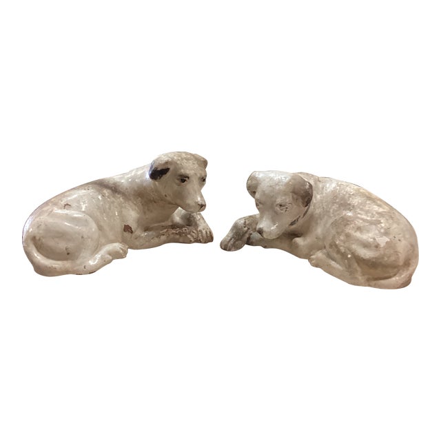 Pair of Mid 20th Century British Colonial Resting White Dogs For Sale