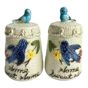 Vintage 1950s Enesco Blue Bird Salt & Pepper Shakers Kitschy Home Sweet Home
