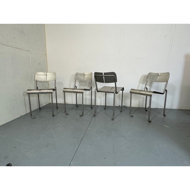 Postmodern Architectural Stainless Steel Dining Chairs, 1980s, Set of 4 For Sale - Image 17 of 18