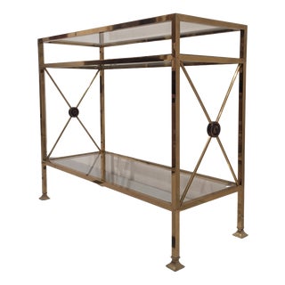 Hollywood Regency Gilt Brass, Wood and Glass Console Table, France, 1970s For Sale