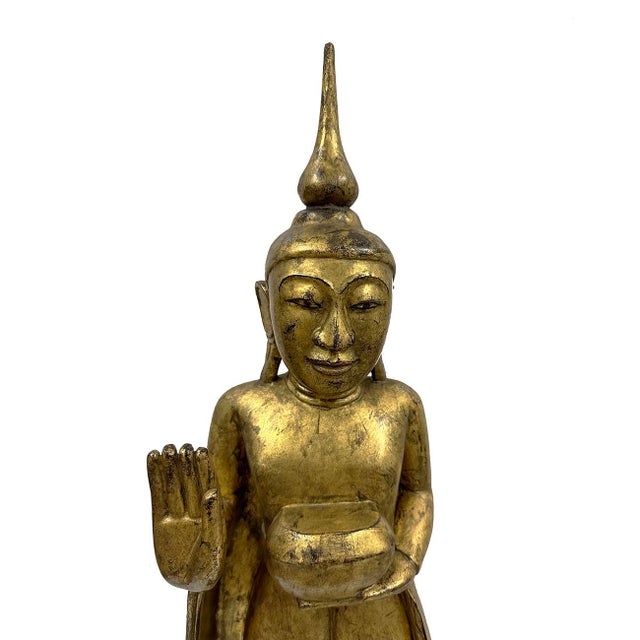 Asian Mid-20th Century Carved Wooden Gilt Standing Thai Buddha Statues, Set of 4 For Sale - Image 3 of 18