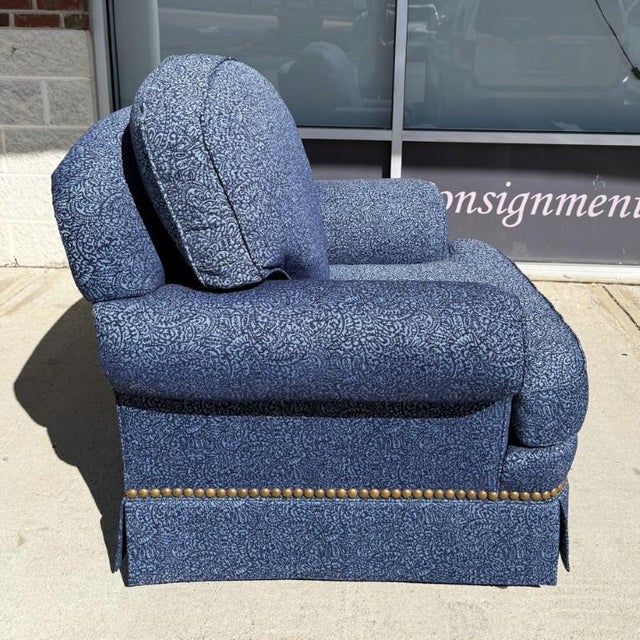Late 20th Century Custom Upholstered Blue Club Chair For Sale - Image 4 of 9