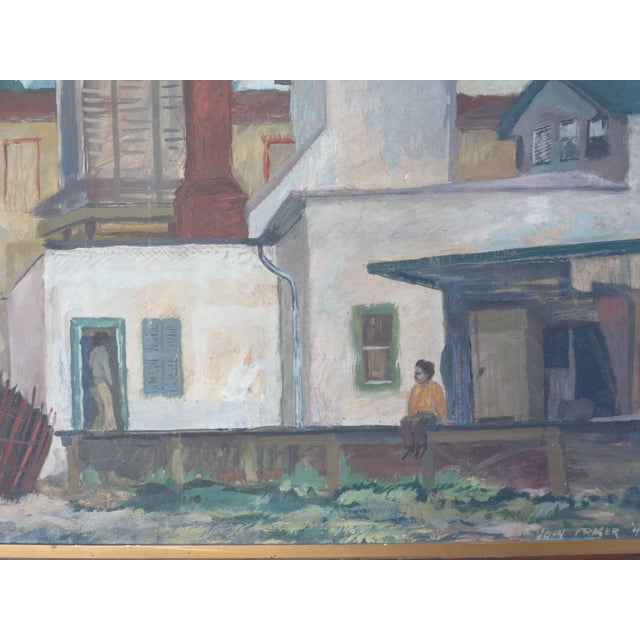 A rare and quite captivating gouache on board in oak frame by noted WPA artist John Fraser. C. 1945