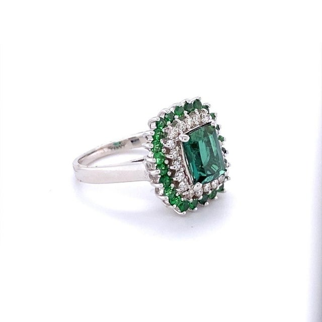 Early 21st Century 3.20 Carat Green Tourmaline Tsavorite Diamond Gold Engagement Ring, Size 7 For Sale - Image 5 of 8
