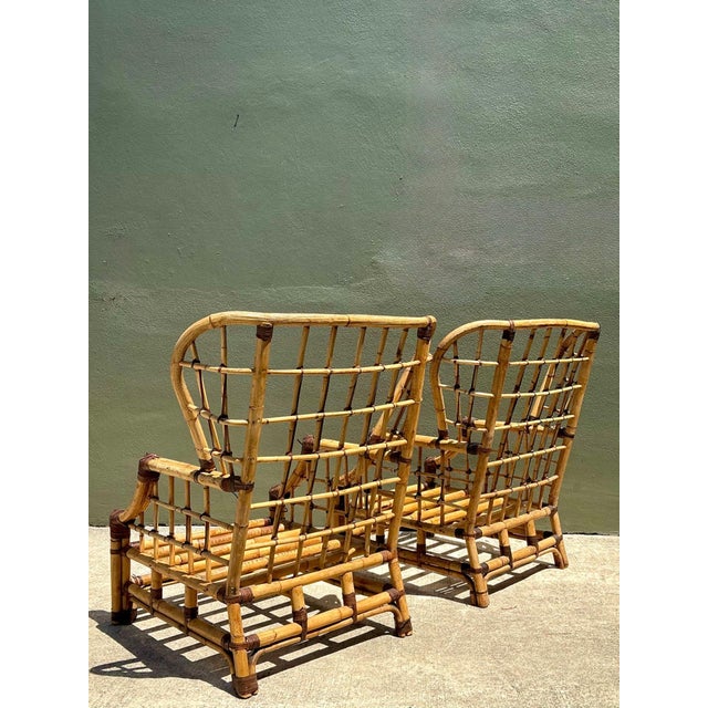Wood Vintage Grid Rattan High Back Chairs - Pair For Sale - Image 7 of 12
