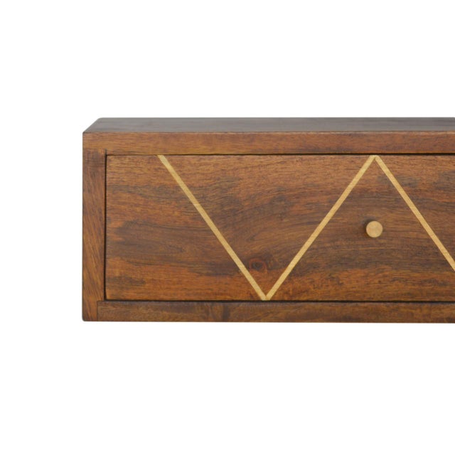 Modern Wall-Mount Chestnut Wall Cabinet With Brass Inlay Drawer For Sale - Image 3 of 8