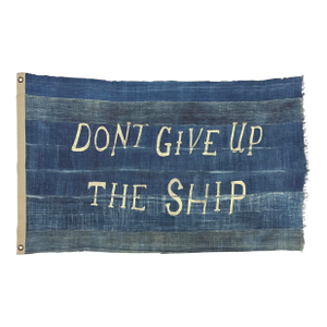 Large Patchwork Indigo Flag, Don't Give Up the Ship, Unique