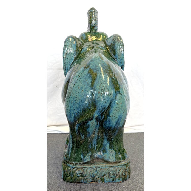 Ceramic 1970's Hollywood Regency Large Green Glaze Ceramic Elephant Symbolizing Good Fortune and Positive Energy For Sale - Image 7 of 14
