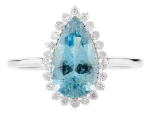 14k White Gold Aquamarine & Diamond Engagement Ring Size 7