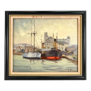 Port, Oil on Board, 20th Century For Sale