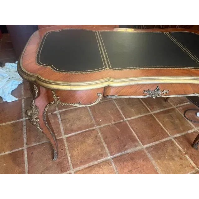 Green Antique Mahogany Green Leather Top French Writing Desk For Sale - Image 8 of 9